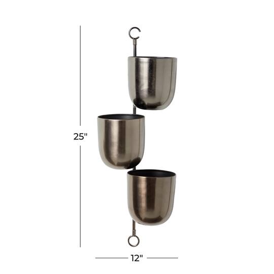 25" Dark Silver Metal Contemporary 3-Pot Hanging Planter